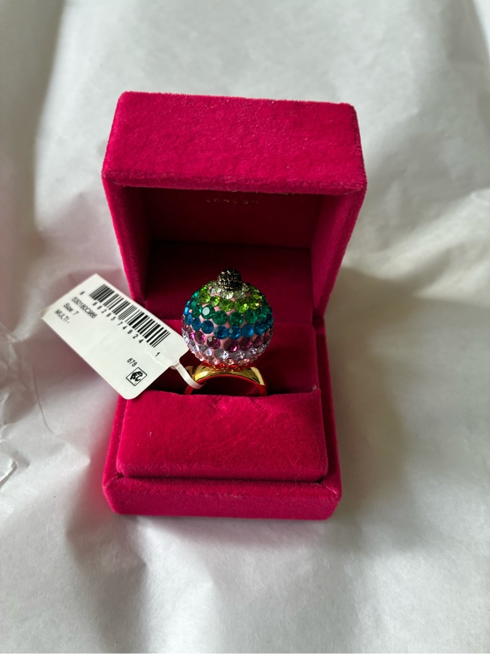 Kurt Geiger Multicolor Crystal Dome Ring with Shell Accent, size 7